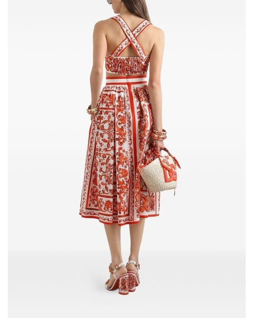 Dolce & Gabbana Red Maiolica Print Cotton Skirt