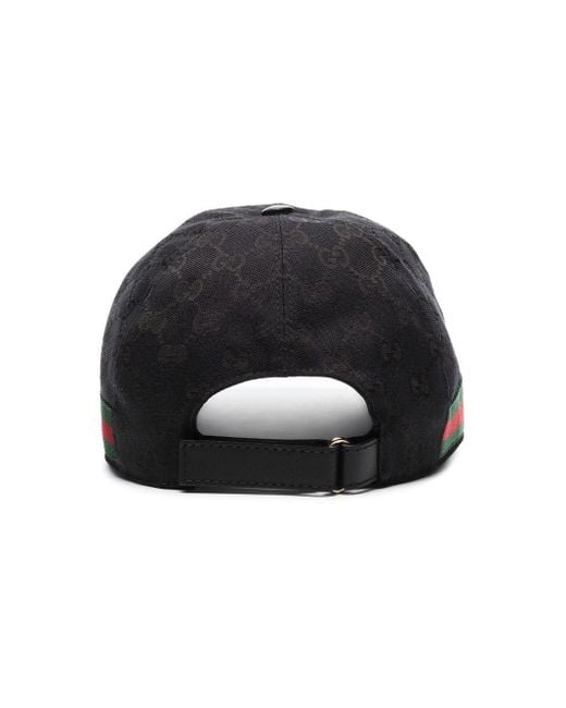 Gucci Black Monogram-Pattern Striped-Trim Woven Cap for men