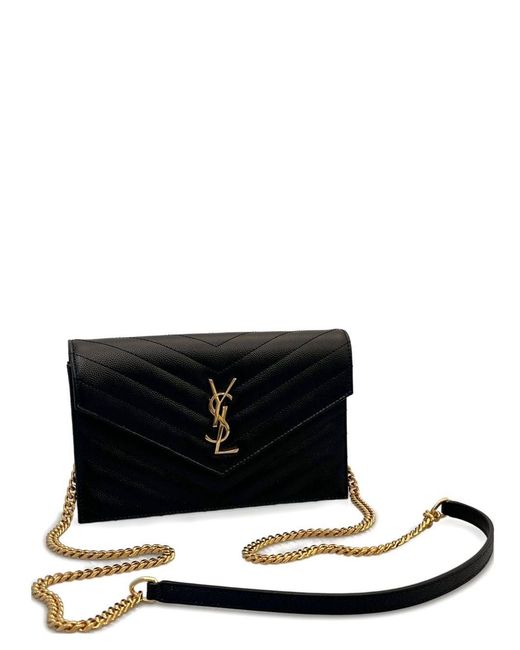 Saint Laurent Black Classic Cassandre Chain Envelope Clutch