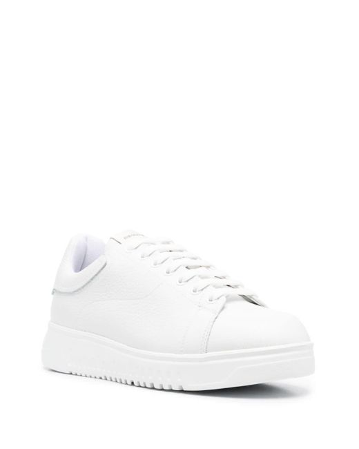 Emporio Armani White Logo Leather Sneakers for men