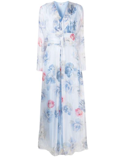 Blugirl Blumarine Blue Long Dress With Flower Print