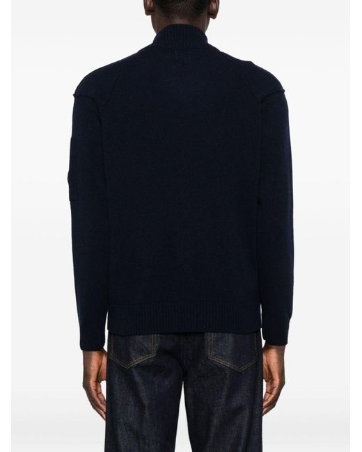 C P Company Blue Wool Zipped Cardigan for men