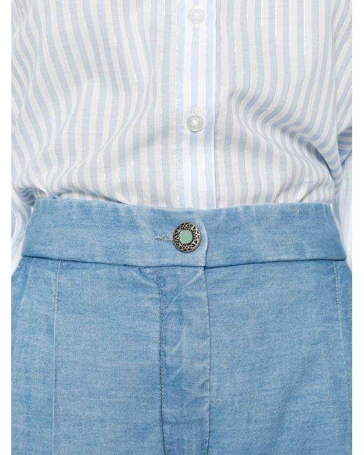 Via Masini 80 Blue Cotton Flared Trousers