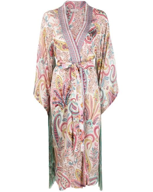 Anjuna White Embroidered Silk Long Kimono