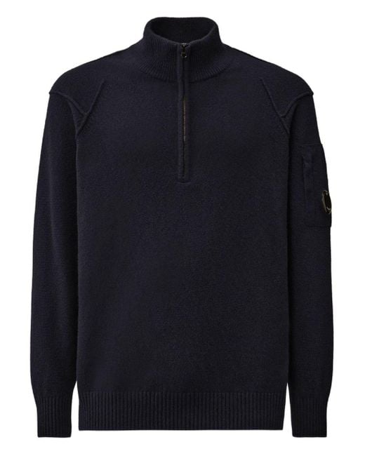 C P Company Blue Wool Half-Zip Sweater for men