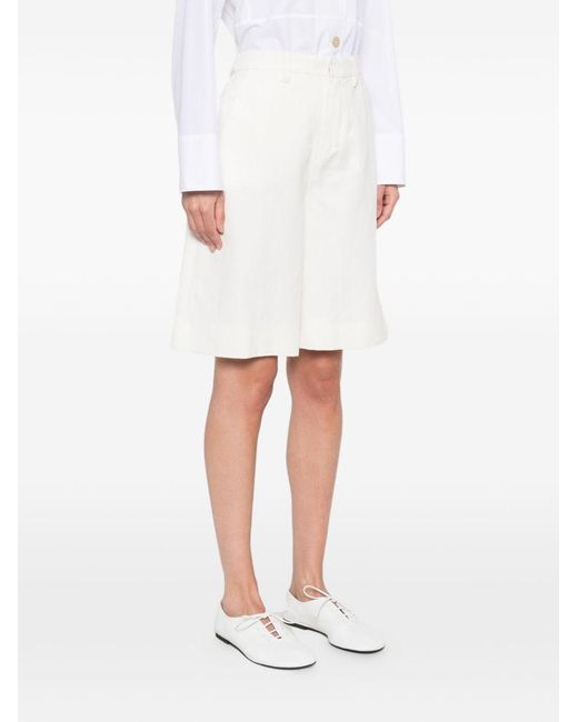 Max Mara White Cotton And Linen Blend Shorts