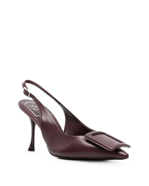 Roger Vivier Brown Viv Ville Leather Slingback Pumps