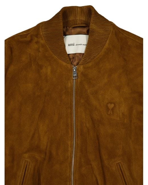 AMI Brown Suede Leather Zipped Jacket for men