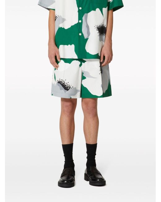Valentino Green Flower Portrait Cotton Shorts for men