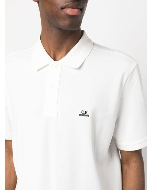 C P Company White Logo-embroidered Polo Shirt for men