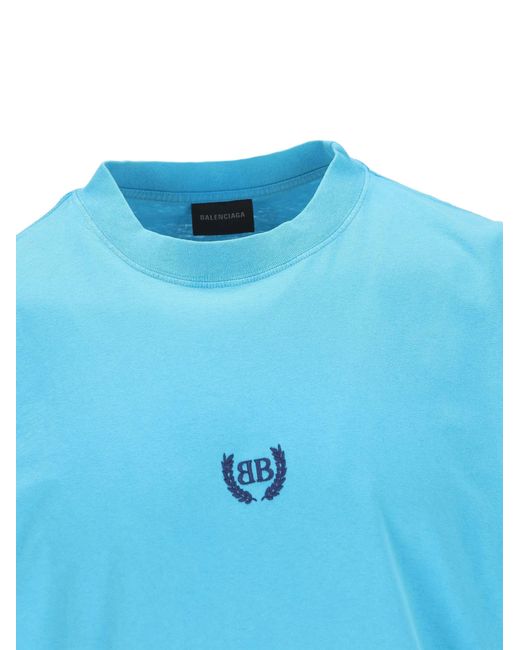 Balenciaga Blue T-Shirt With Logo for men