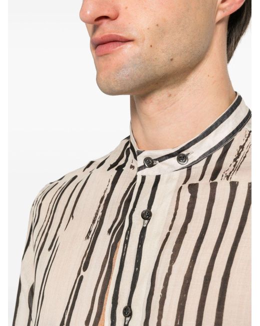 Emporio Armani White Band-collar Striped Shirt for men