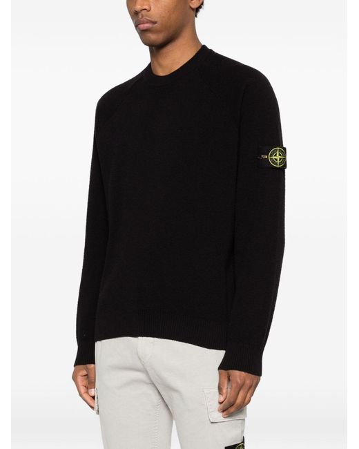 Stone Island Black Logo Cotton Crewneck Sweater for men