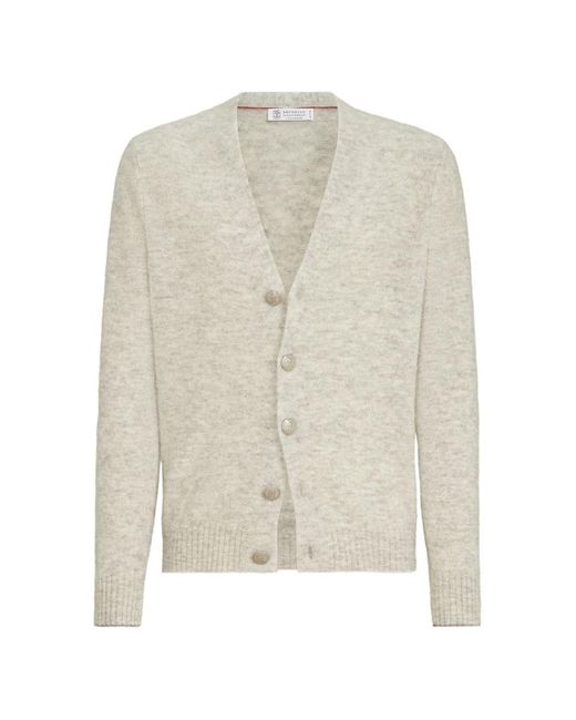 Brunello Cucinelli White Alpaca, Cashmere And Wool Cardigan for men