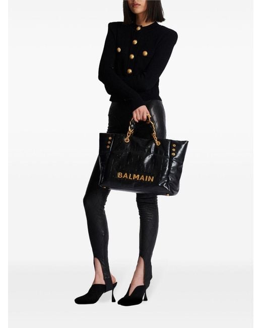 Balmain Black 1945 Leather Tote Bag