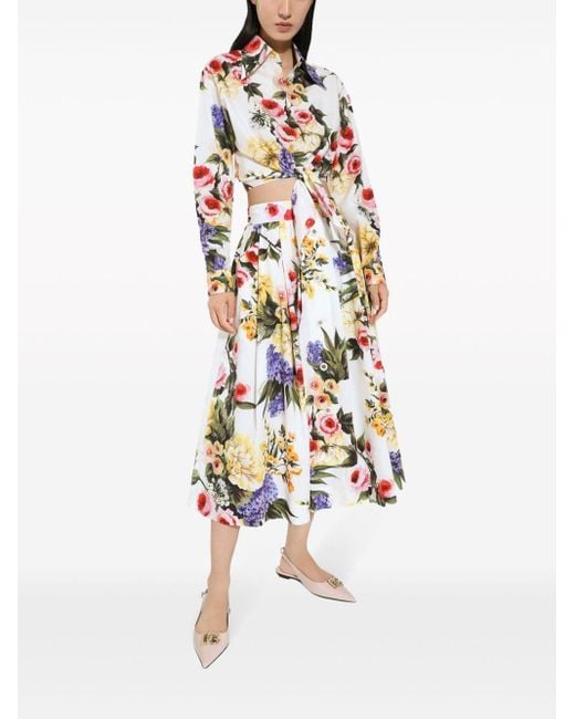 Dolce & Gabbana Natural Floral-print Cotton Cropped Shirt