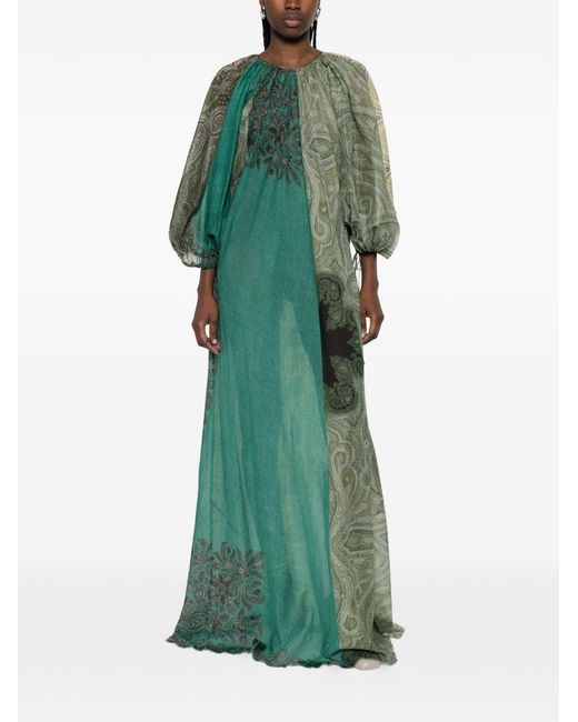 Pierre Louis Mascia Green Silk And Cotton Blend Long Dress