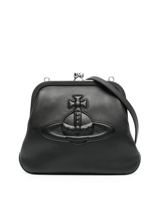 Vivienne Westwood Black Injected-Orb Leather Clutch Bag