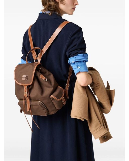 Miu Miu Brown Canvas And Leather Large Backpack