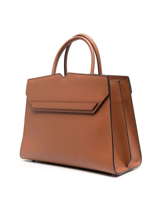 Valextra Brown Duetto Leather Top-Handle Bag