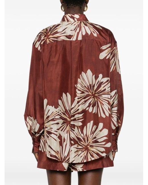 Brunello Cucinelli Red Printed Silk Shirt