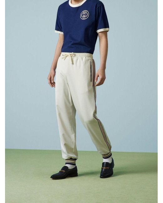 Gucci White Logo-patch Striped-detailing Track Pants for men
