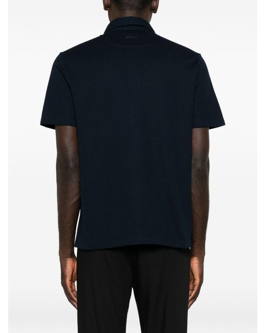 Brioni Blue Piquet Cotton Polo Shirt for men