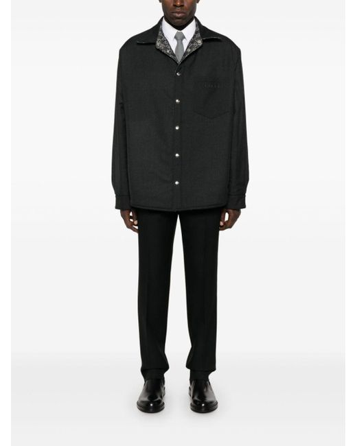Gucci Gray Reversible Wool And Gg Denim Shirt for men