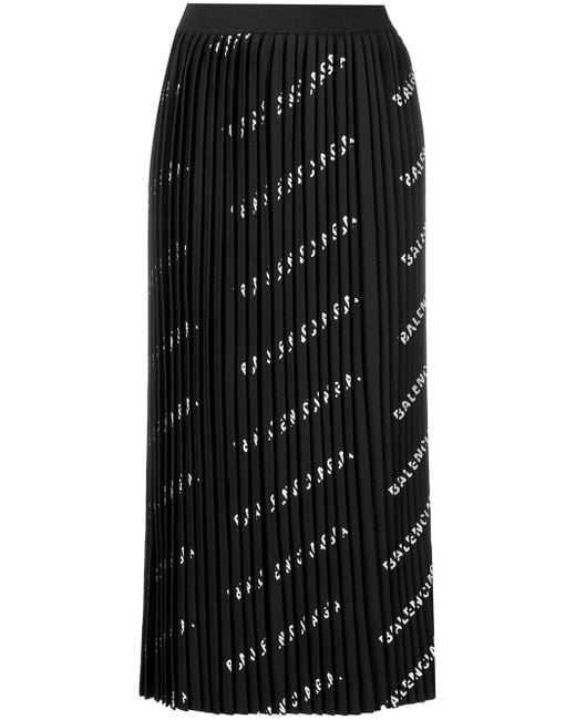 Balenciaga Black Allover Logo Pleated Skirt