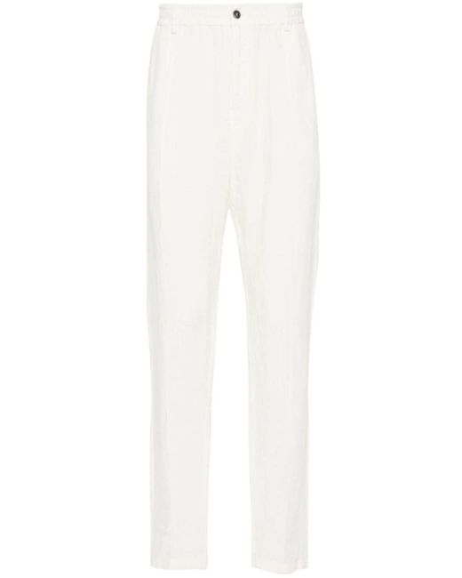 Emporio Armani White Linen Tapered Trousers for men