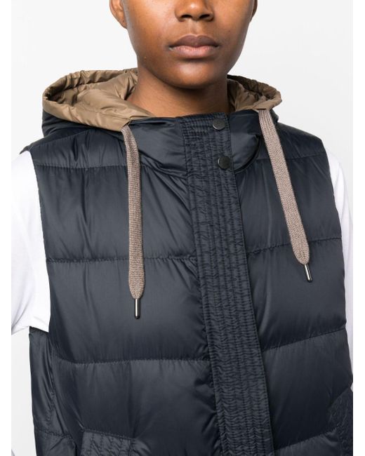 Brunello Cucinelli Black Quilted Hooded Gilet