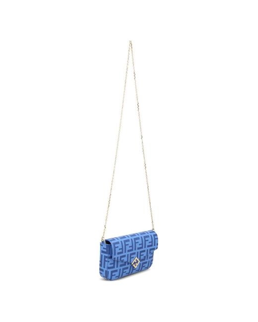 Fendi Blue Ff Diamonds Leather Wallet On Chain