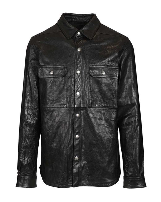 Rick Owens Black Leather Jacket for men
