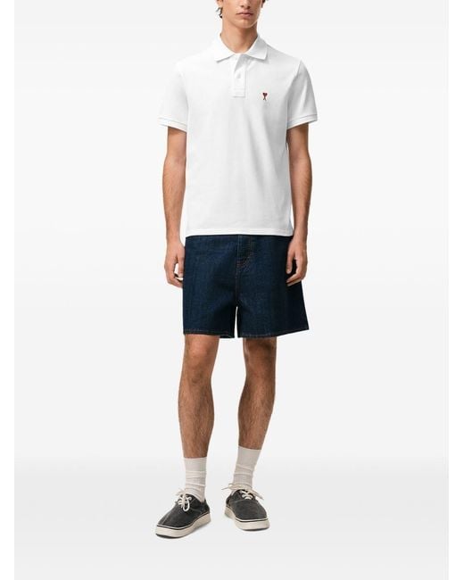 AMI White Ami De Coeur Cotton Polo Shirt for men