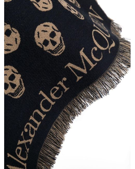 Alexander McQueen Black Logo Reversible Wool Scarf for men