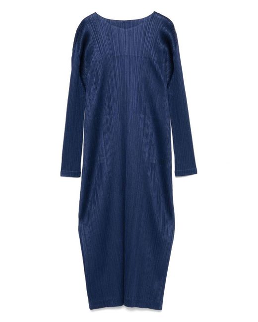 Pleats Please Issey Miyake Blue Pleated Long Cardigan