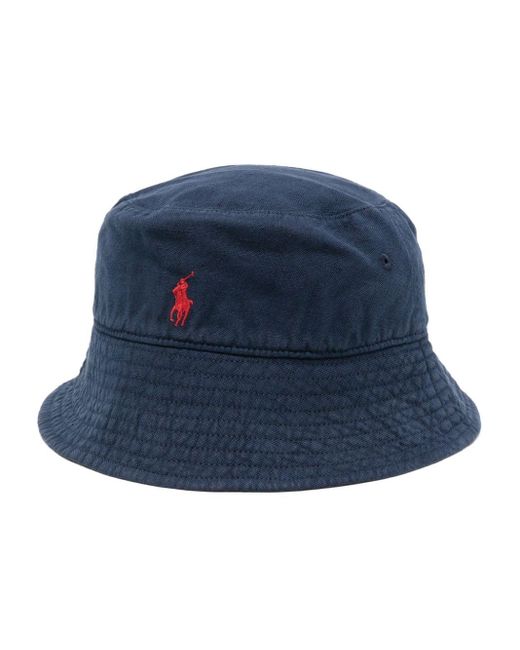Polo Ralph Lauren Blue Embroidered-logo Linen Bucket Hat