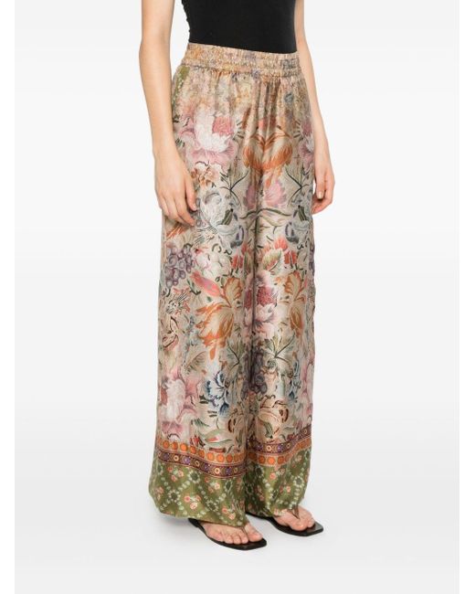Pierre Louis Mascia Natural Printed Silk Trousers