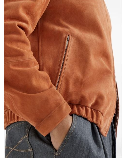 Brunello Cucinelli Brown Suede Leather Jacket for men