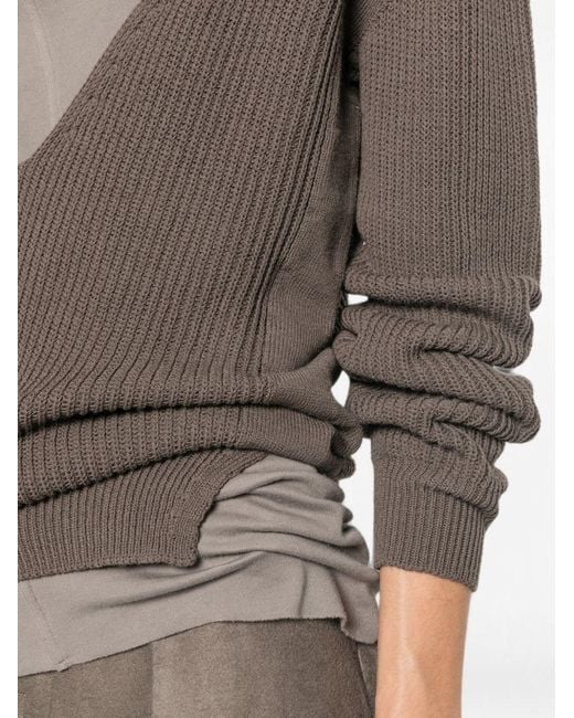 Rick Owens Brown Wool V-Necked Sweater