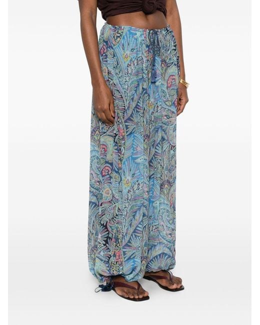Etro Blue Wide Trousers With Tassels