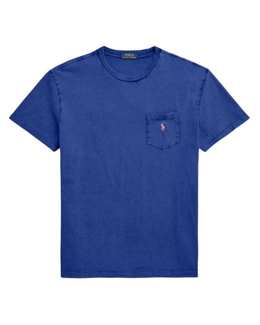 Polo Ralph Lauren Blue Cotton T-Shirt With Pocket And Embroidered Logo for men