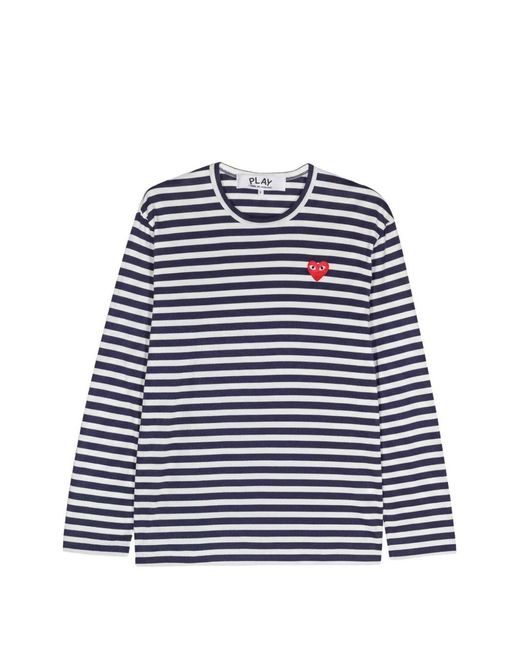COMME DES GARÇONS PLAY Blue Striped Cotton T-Shirt for men