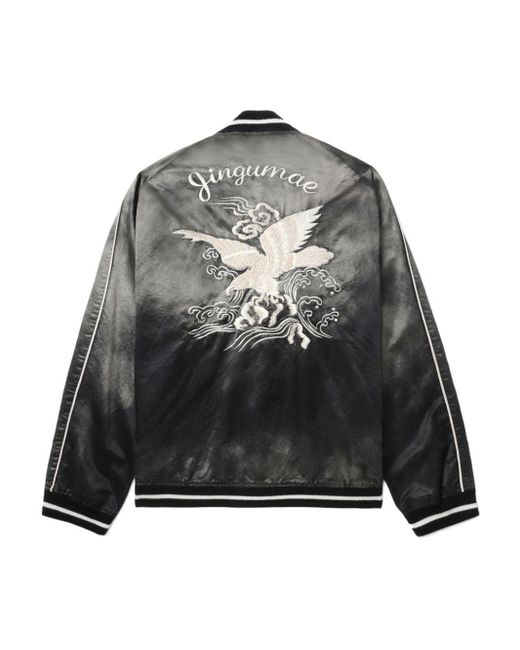 Maison Mihara Yasuhiro Black Embroidered Satin Bomber Jacket for men