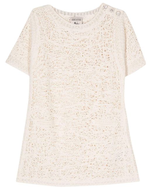 Semicouture Natural Short-sleeve Knitted Dress