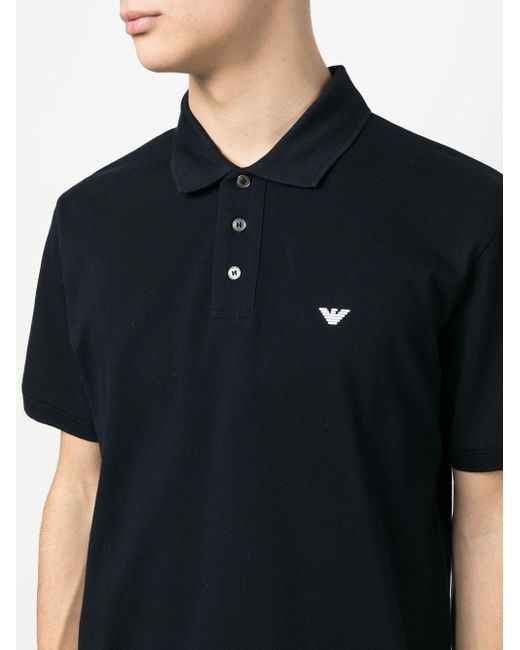 Emporio Armani Black Embroidered Chest Logo Polo Shirt for men