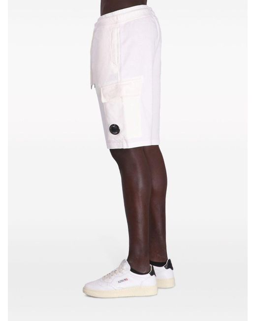 C P Company White Lens-detail Cotton Track Shorts for men