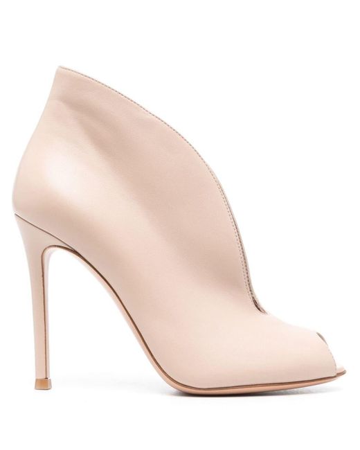 Gianvito Rossi Natural Open Toe Leather Heel Ankle Boots