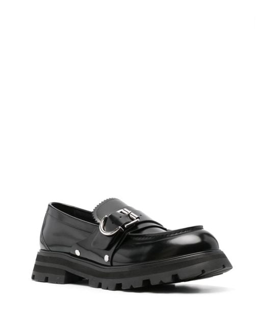 Alexander McQueen Black Buckle-detail Leather Loafers for men