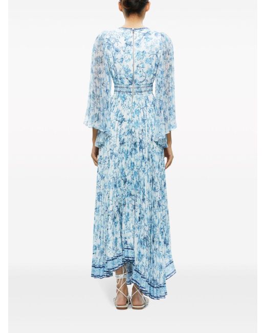 Alice + Olivia Blue Sion Floral Print Pleated Maxi Dress